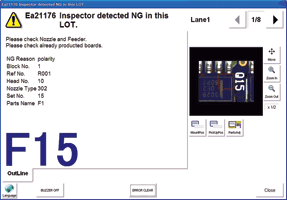 Figure 3. QA Option error report displayed by dual-lane mounter.